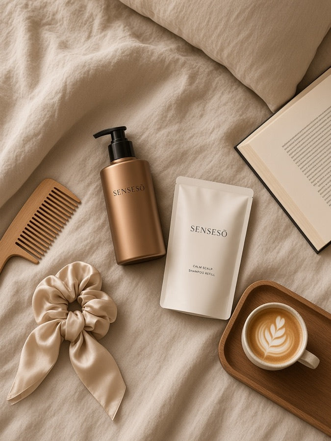 SENSESO refill pouch on linen bedding